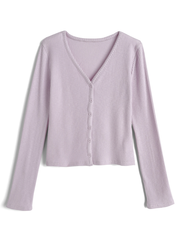 Vネックリブカーディガン