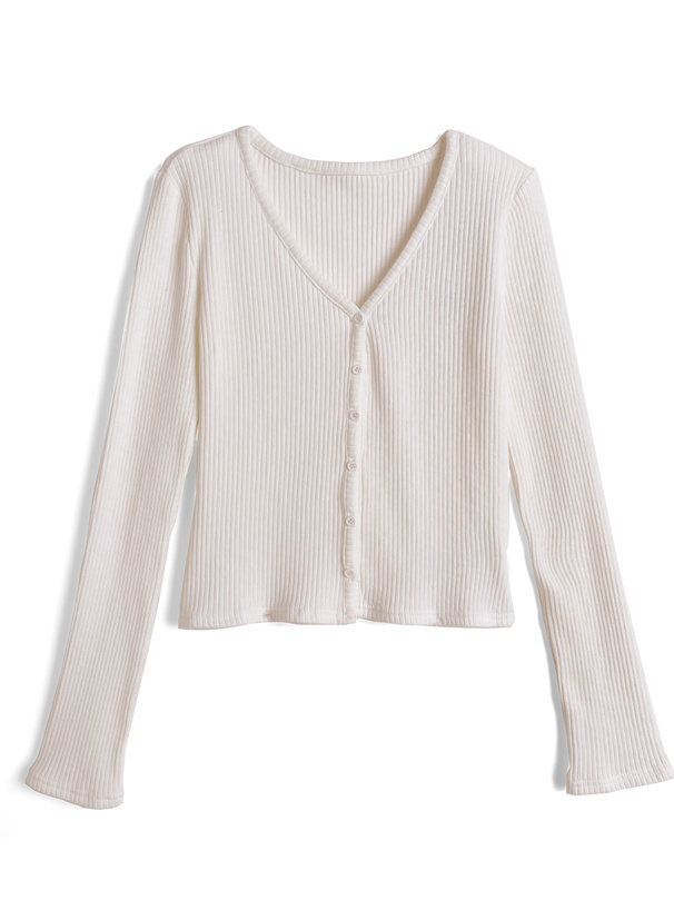 Vネックリブカーディガン