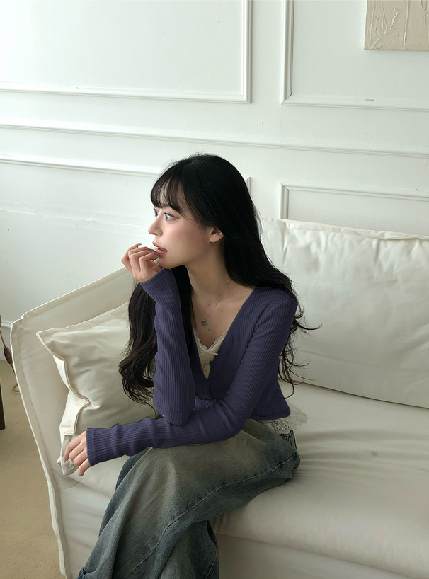 Vネックリブカーディガン