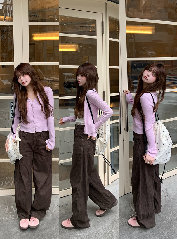 Vネックリブカーディガン