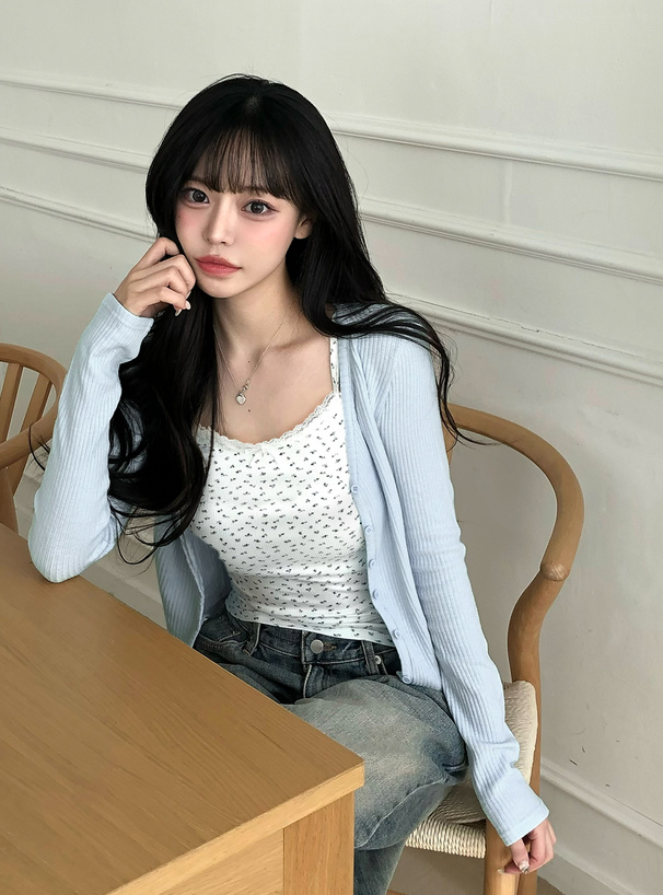 Vネックリブカーディガン