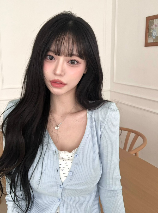 Vネックリブカーディガン