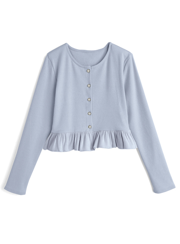 パールボタンフリルニットカーディガン