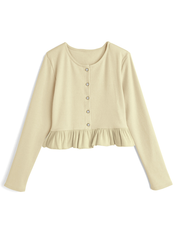 パールボタンフリルニットカーディガン