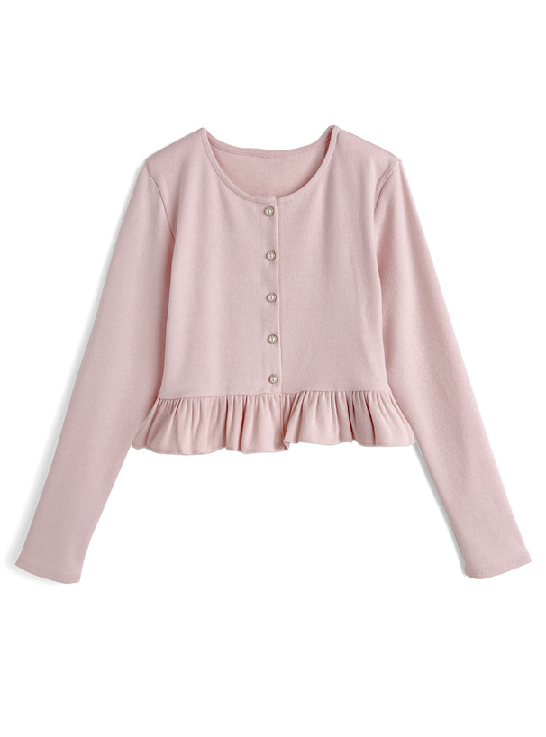 パールボタンフリルニットカーディガン