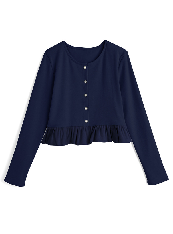 パールボタンフリルニットカーディガン