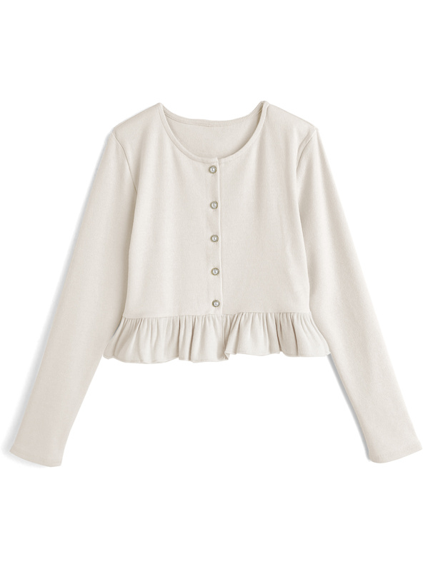 パールボタンフリルニットカーディガン