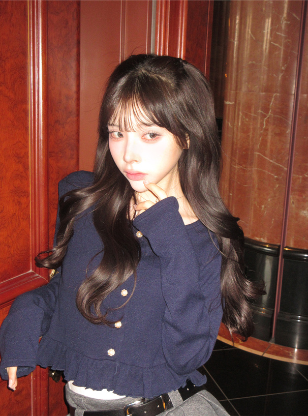 パールボタンフリルニットカーディガン