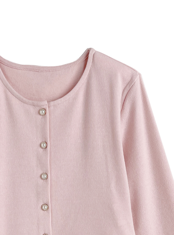 パールボタンフリルニットカーディガン