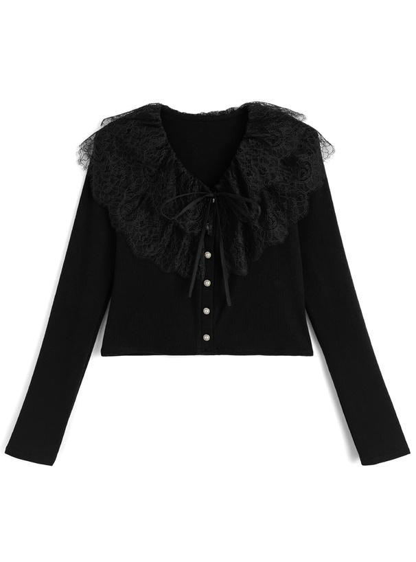 レースカラーリボンカーディガン