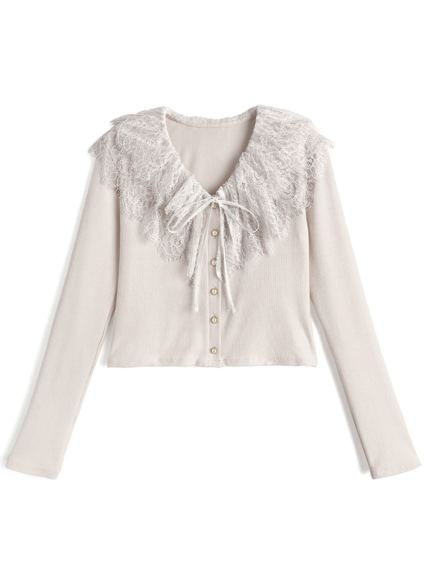 レースカラーリボンカーディガン