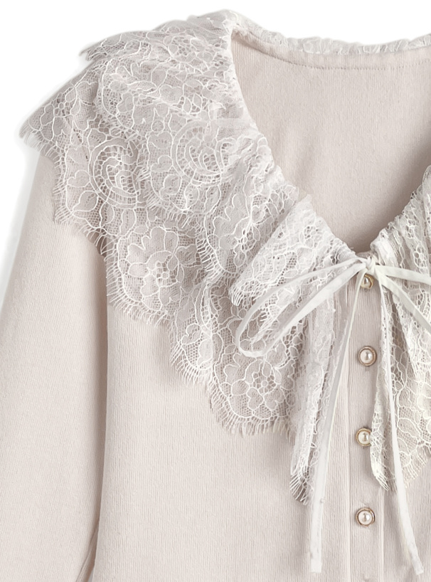 レースカラーリボンカーディガン