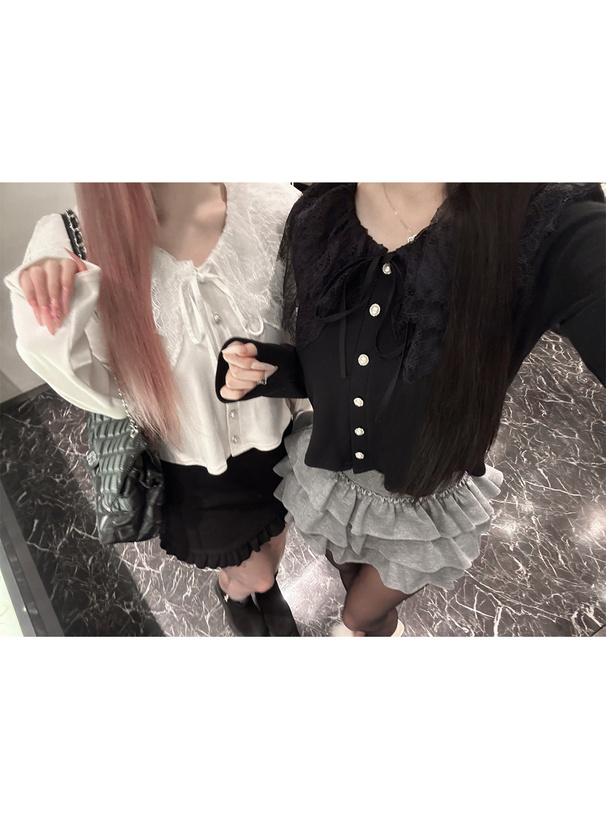 レースカラーリボンカーディガン