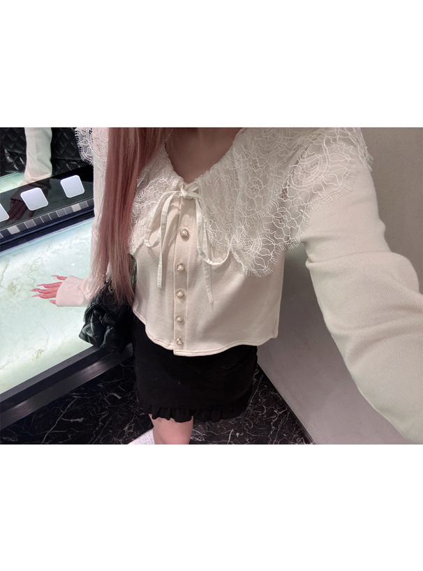 レースカラーリボンカーディガン