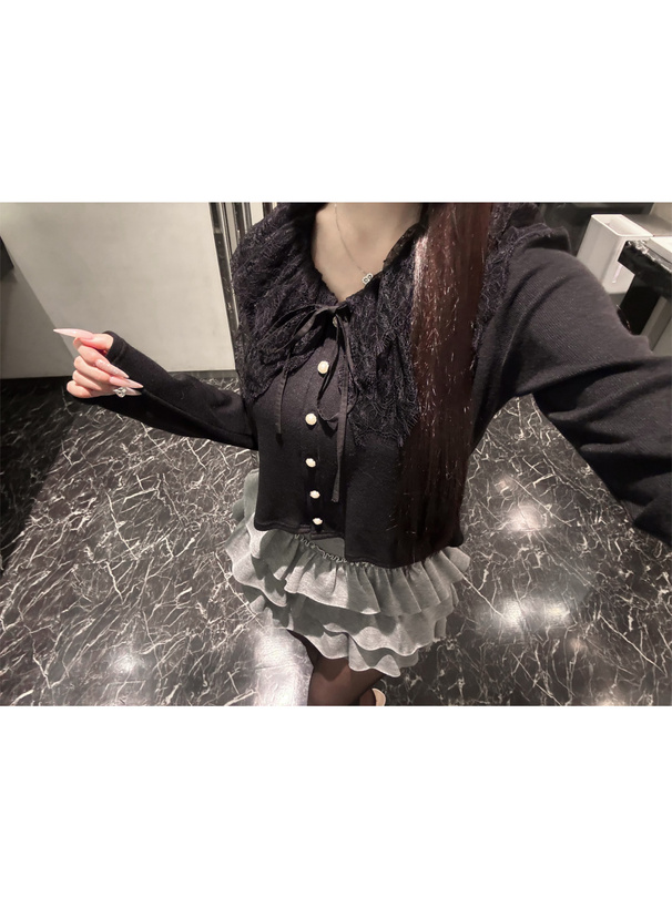 レースカラーリボンカーディガン