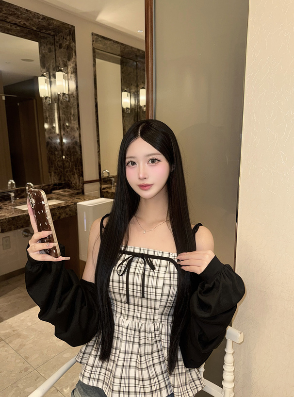 チェック柄リボンキャミソール×ボレロアンサンブル