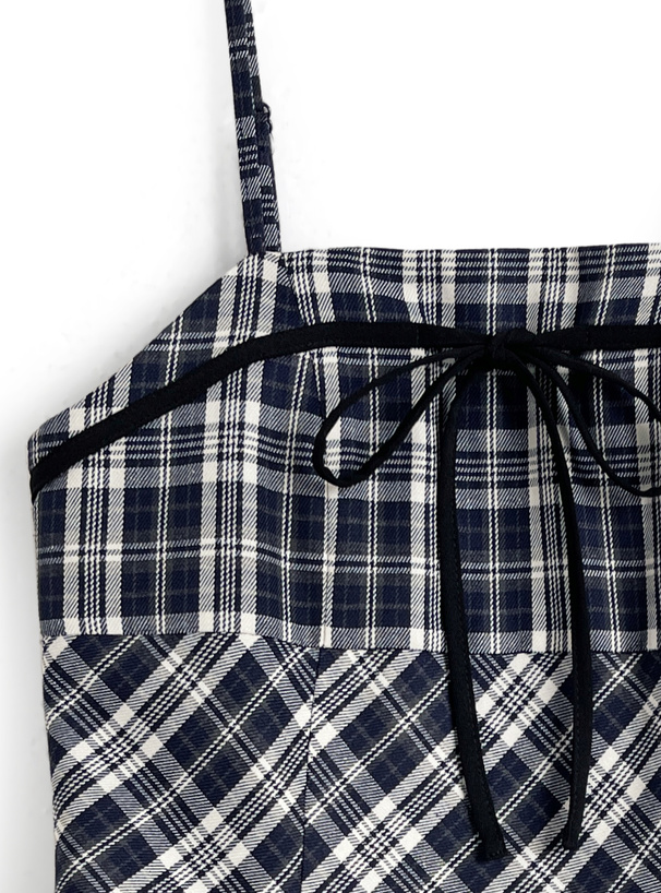 チェック柄ティアードフリルキャミソールミニワンピース