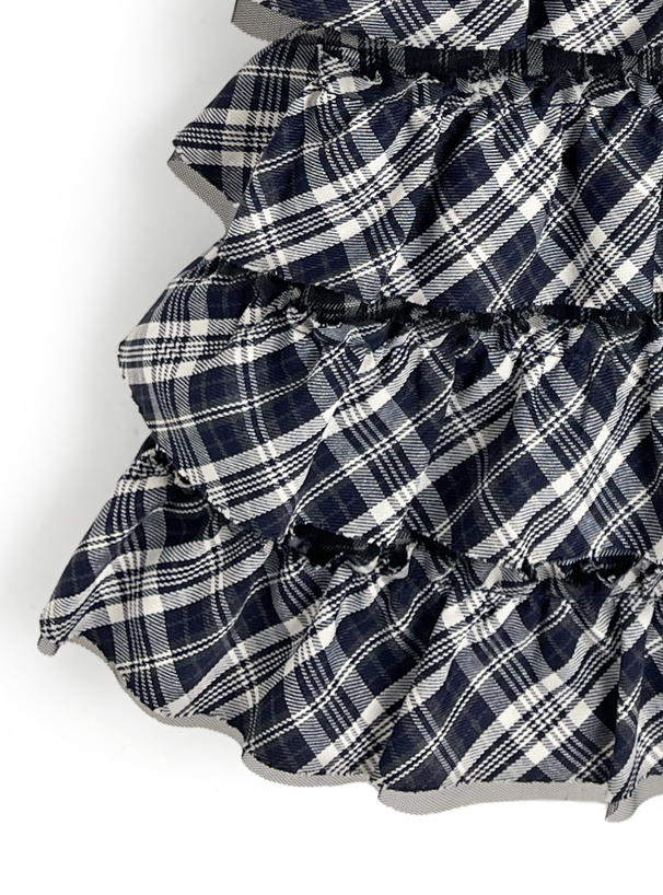 チェック柄ティアードフリルキャミソールミニワンピース