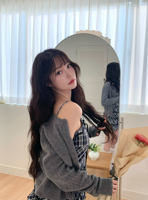 チェック柄ティアードフリルキャミソールミニワンピース