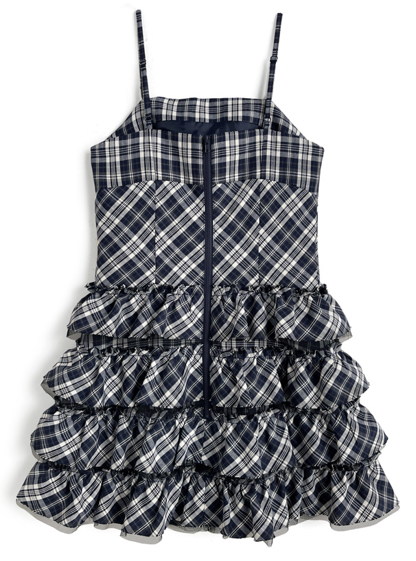 チェック柄ティアードフリルキャミソールミニワンピース