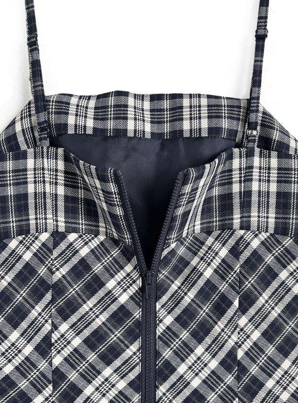 チェック柄ティアードフリルキャミソールミニワンピース
