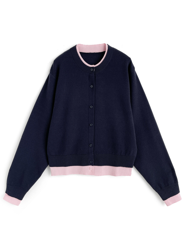 レイヤードカーディガン風配色ニット