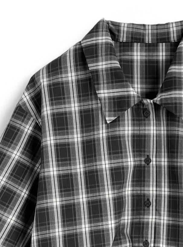 チェック柄フリルリボンシャツミニワンピース