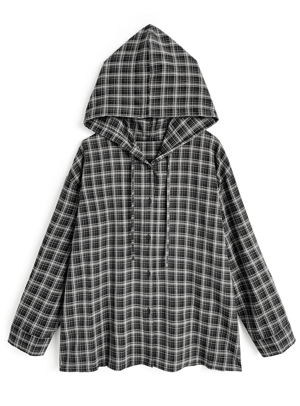 フード付きチェック柄シャツ[dk1616]