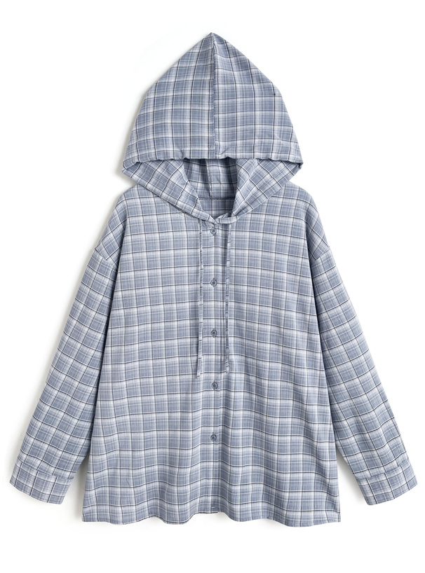 フード付きチェック柄シャツ