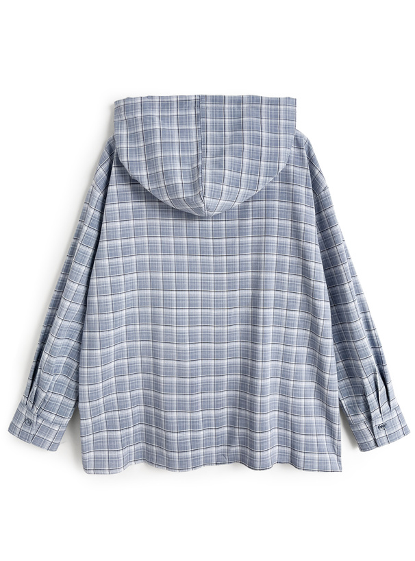 フード付きチェック柄シャツ