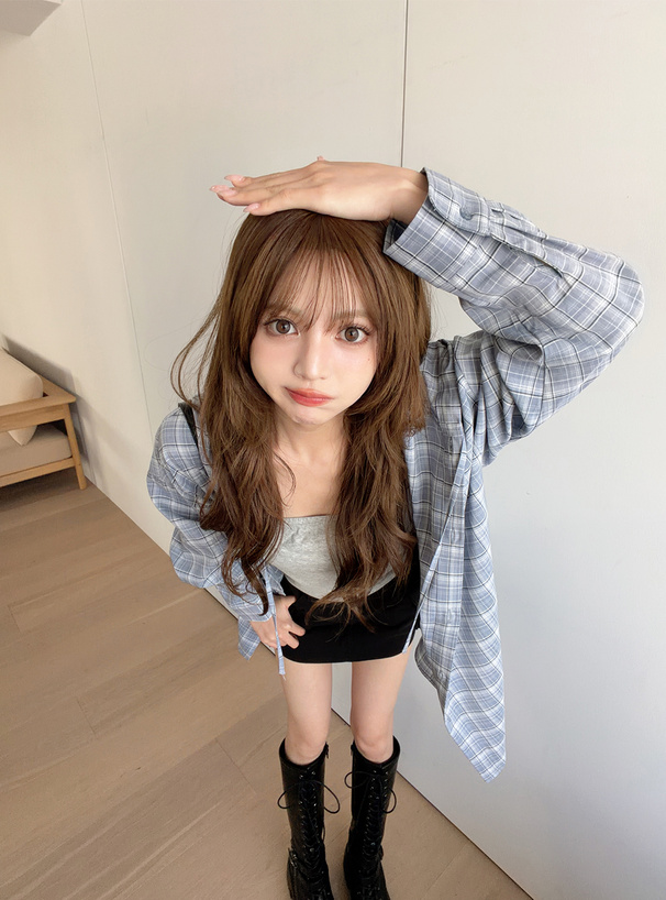 フード付きチェック柄シャツ