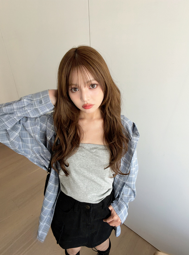 フード付きチェック柄シャツ