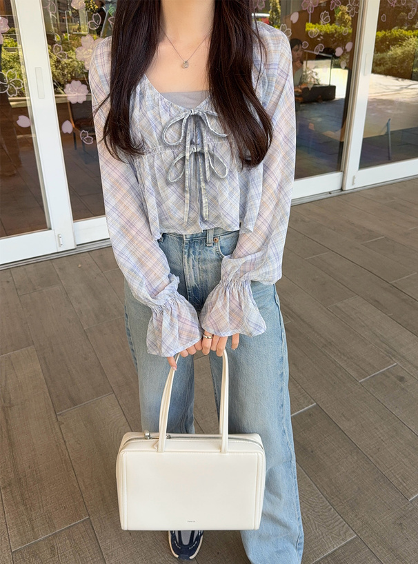 チェック柄シアーボレロ×カップ付きキャミソールアンサンブル