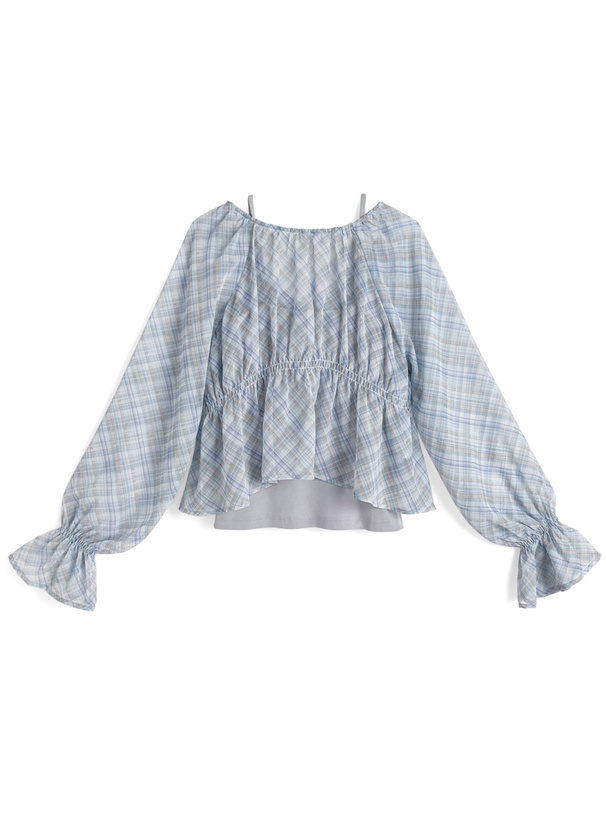 チェック柄シアーボレロ×カップ付きキャミソールアンサンブル