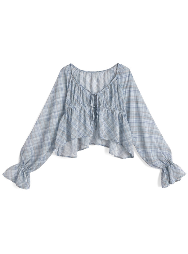 チェック柄シアーボレロ×カップ付きキャミソールアンサンブル