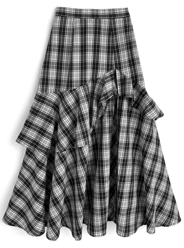 インパン付きチェック柄アシンメトリーフリルスリットスカート
