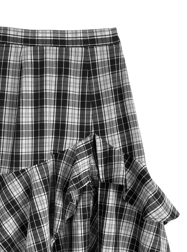 インパン付きチェック柄アシンメトリーフリルスリットスカート