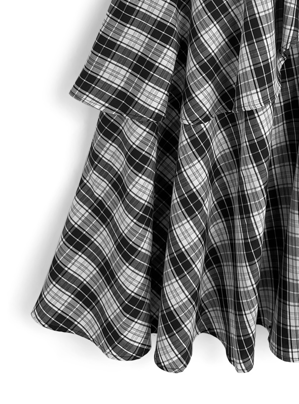 インパン付きチェック柄アシンメトリーフリルスリットスカート