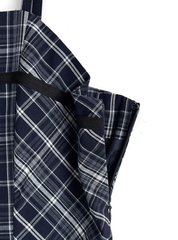 パフスリーブブラウス×チェック柄リボンプリーツキャミソールワンピースセットアップ