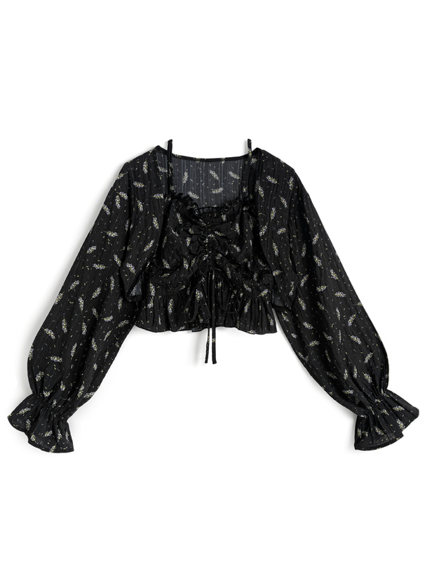 花柄シアーボレロ×リボンフリルキャミソールアンサンブル[dk1626]