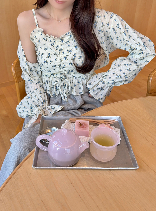 花柄シアーボレロ×リボンフリルキャミソールアンサンブル