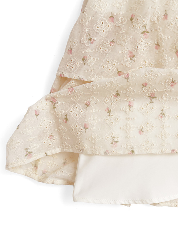 小花柄レースアップティアードキャミソールミニワンピース