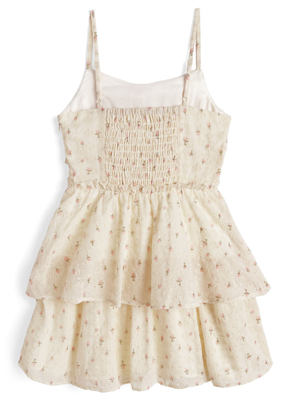 小花柄レースアップティアードキャミソールミニワンピース