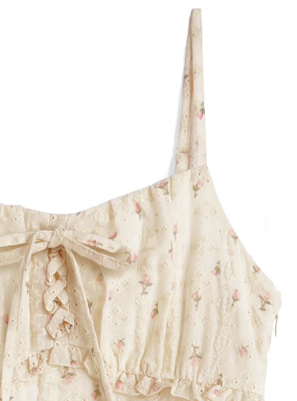 小花柄レースアップティアードキャミソールミニワンピース