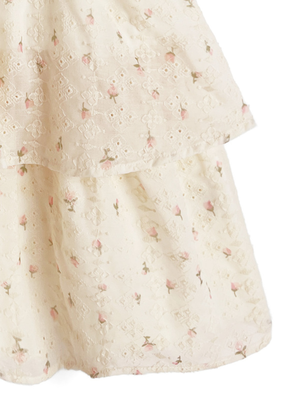 小花柄レースアップティアードキャミソールミニワンピース