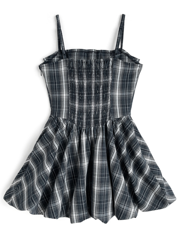 チェック柄ビッグリボンバルーンキャミソールミニワンピース