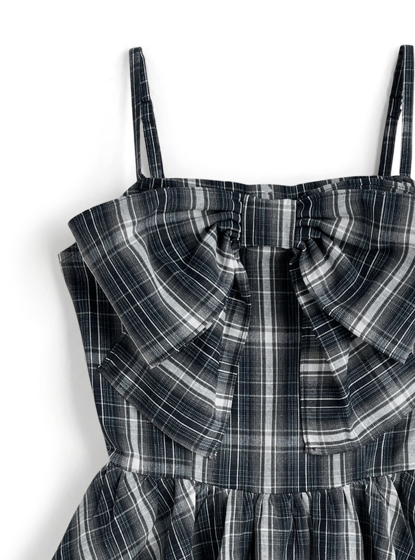 チェック柄ビッグリボンバルーンキャミソールミニワンピース