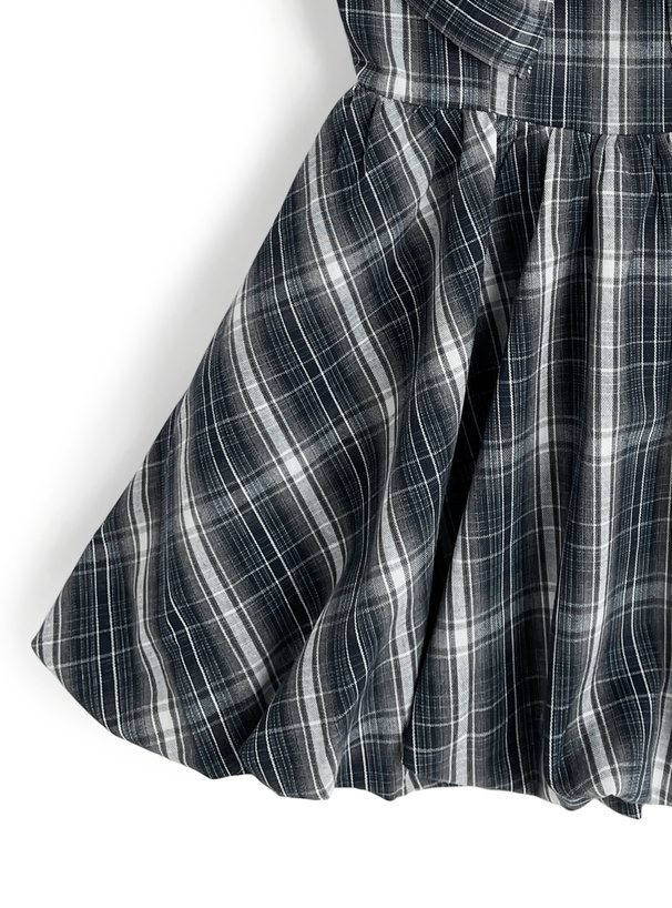 チェック柄ビッグリボンバルーンキャミソールミニワンピース