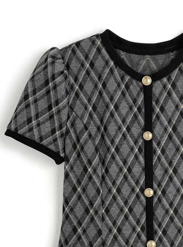 チェック柄ゴールドボタンミニワンピース