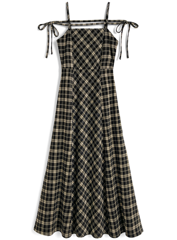 チェック柄ストラップキャミソールワンピース[dk1632]
